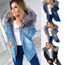 Load image into Gallery viewer, Women&#39;s slim fitting cotton jacket and denim jacket with a plush collar
