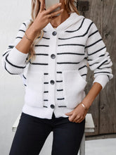 Load image into Gallery viewer, Striped Button Up Long Sleeve Hooded Cardigan
