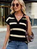 Flip collar casual striped knitted sweater vest