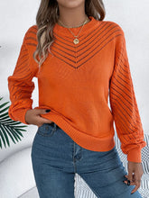 Load image into Gallery viewer, Openwork Round Neck Long Sleeve Knit Top
