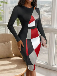 Autumn slimming temperament commuting geometric figure high waisted long skirt