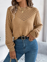 Load image into Gallery viewer, Openwork Round Neck Long Sleeve Knit Top

