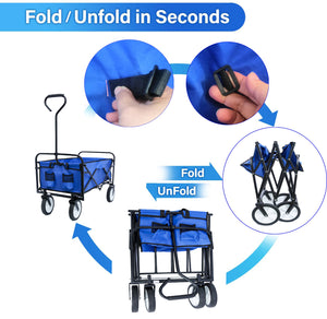 Folding Wagon Garden Shopping Beach Cart (Blue)