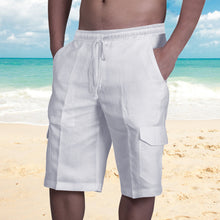 Load image into Gallery viewer, Linen shorts with multiple pockets and drawstring for men&#39;s beach work pants
