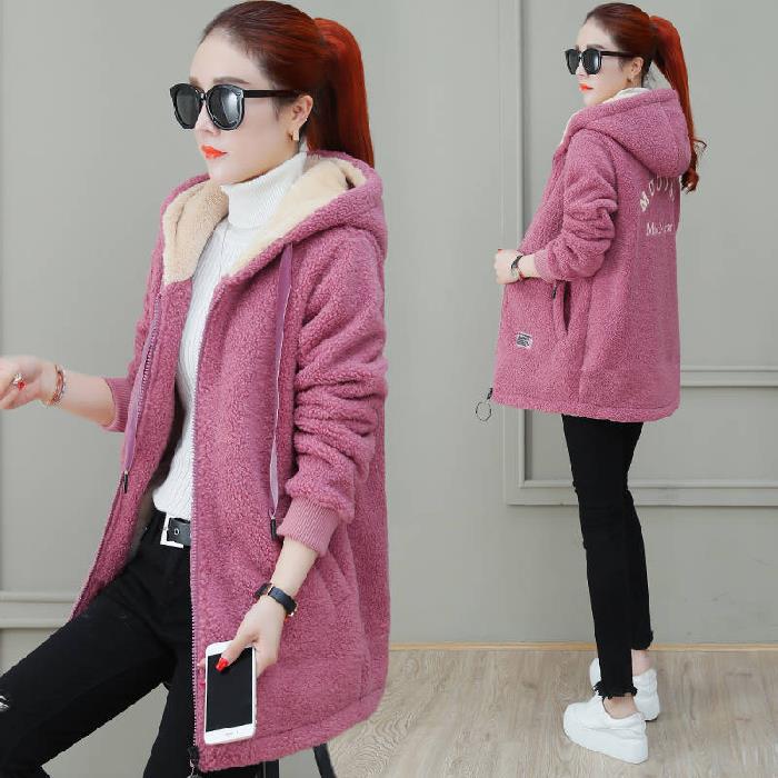 Women's coat with thick velvet and medium to long loose cardigan top