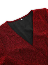 Load image into Gallery viewer, Ruched Heathered Surplice Long Sleeve Mini Dress

