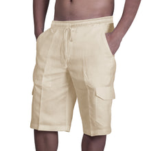 Load image into Gallery viewer, Linen shorts with multiple pockets and drawstring for men&#39;s beach work pants
