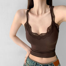 Load image into Gallery viewer, Sexy Lace Splicing Backless Top for Women - Sleeveless Fitted Short Crop Tank Top
