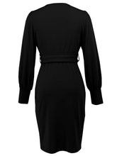 Load image into Gallery viewer, Slit V-Neck Long Sleeve Knee Length Dress
