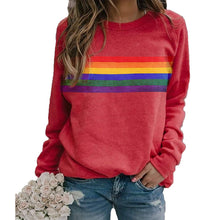 Load image into Gallery viewer, Colorful striped printed round neck pullover long sleeved sweatshirt
