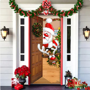 Christmas Forest Background Fabric Door Hanging for Christmas Party Decoration