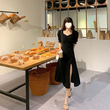 Load image into Gallery viewer, Slimming Dress with Elegant Square Neck, Waist-Cinching Slit French Style Black Hepburn A-Line Dress
