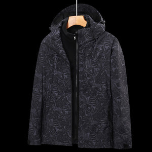 Men's Windproof And Waterproof Single Two-Piece Stand Collar Hooded Autumn And Winter Coat Printed LOGO