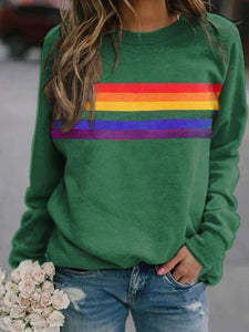 Colorful striped printed round neck pullover long sleeved sweatshirt