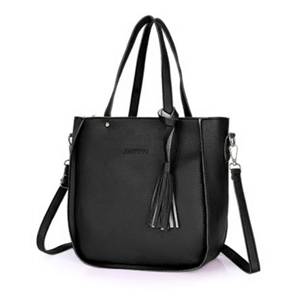 4pcs/Set PU Leather Handbag Fringe Shoulder Bags Purse Set Tote Bag Crossbody Bag Wallet Purse Messenger Satchel for Women