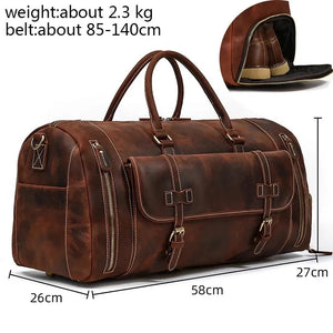 Luufan Genuine Leather Men's Travel Bag With Shoe Pocket