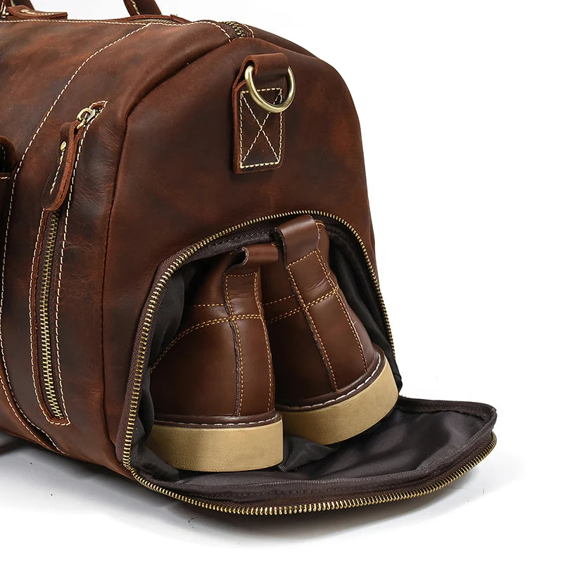 Luufan Genuine Leather Men's Travel Bag With Shoe Pocket