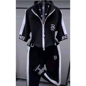 2023 Summer New Women Tracksuit Loose Fashion Casual Short Sleeve Hooded Top Pants