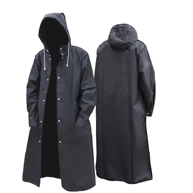 Black Fashion Adult Waterproof Long Raincoat Women Men Rain Coat