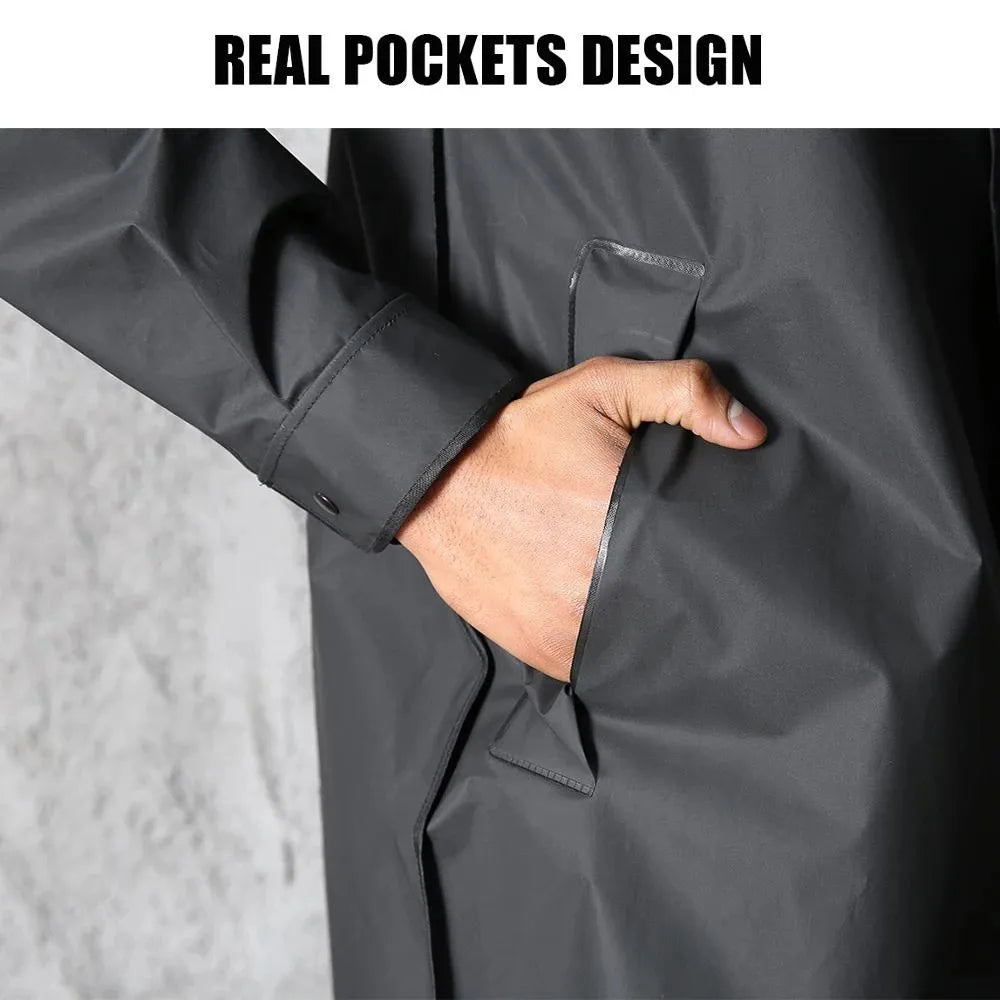 Black Fashion Adult Waterproof Long Raincoat Women Men Rain Coat