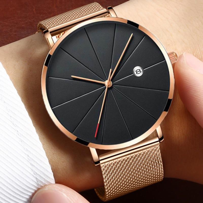 Stainless Steel Quartz Wristwatches Fashion Gold Men Watches Ultra-thin