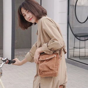 Women Corduroy Flap Shoulder Bag Canvas Lining