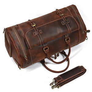 Luufan Genuine Leather Men's Travel Bag With Shoe Pocket