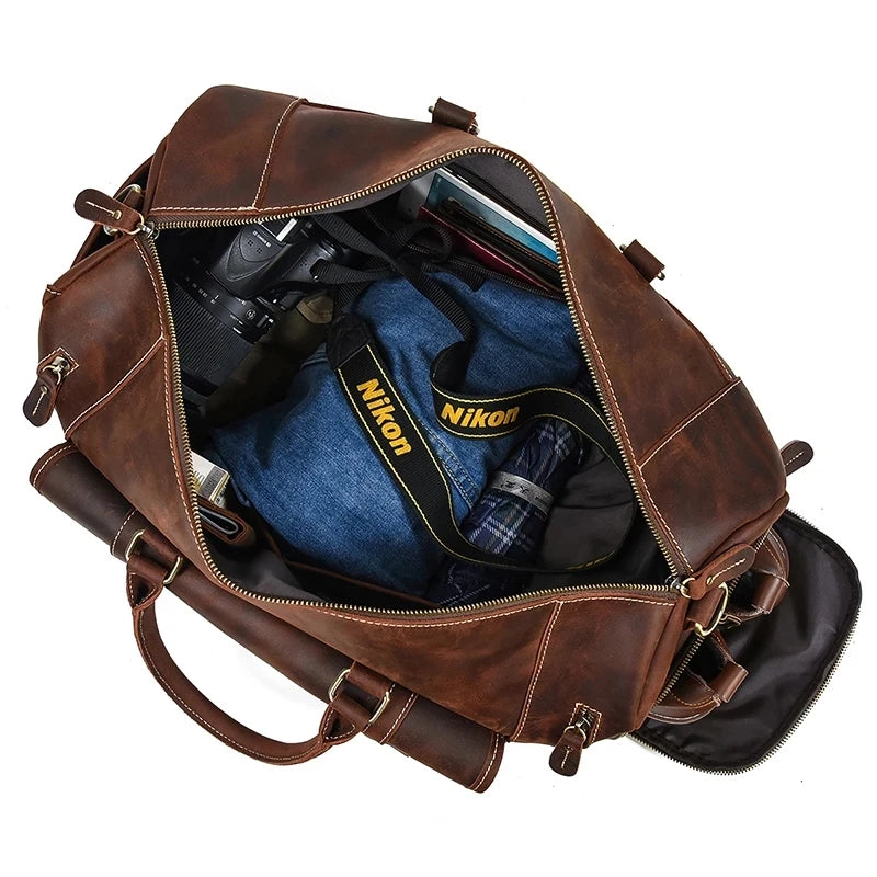 Luufan Genuine Leather Men's Travel Bag With Shoe Pocket