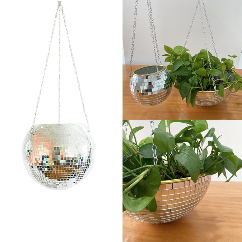 5 Colors Christmas Decor Disco Ball Planter Vase Wall Hanging Planter Pot Flower Pots Rope Hanging Flowerpot Balcony Home Decor