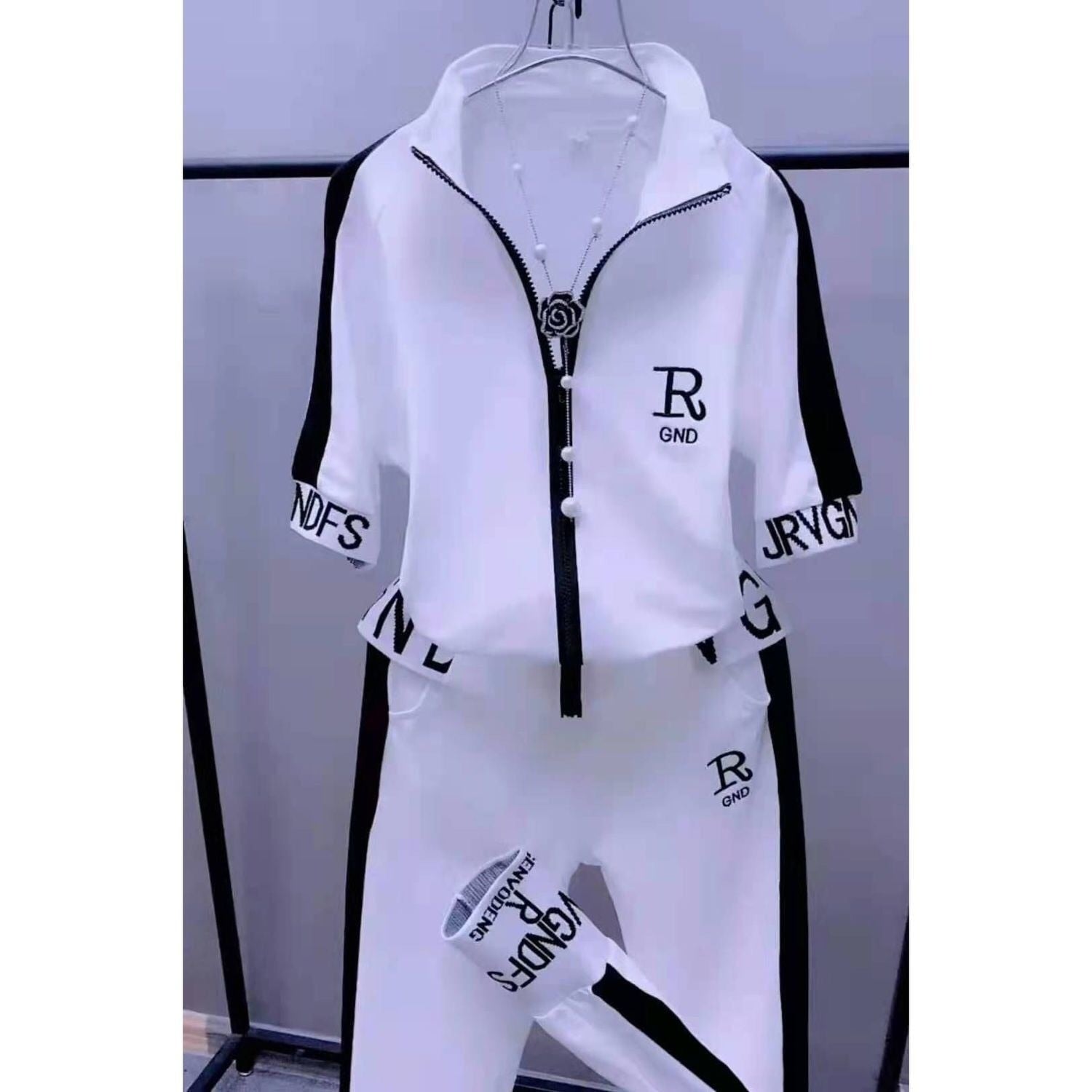 2023 Summer New Women Tracksuit Loose Fashion Casual Short Sleeve Hooded Top Pants