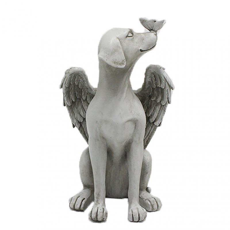 Angel Dog Butterfly Tribute Puppy Statue Sculpture Outdoor Garden Resin Decor