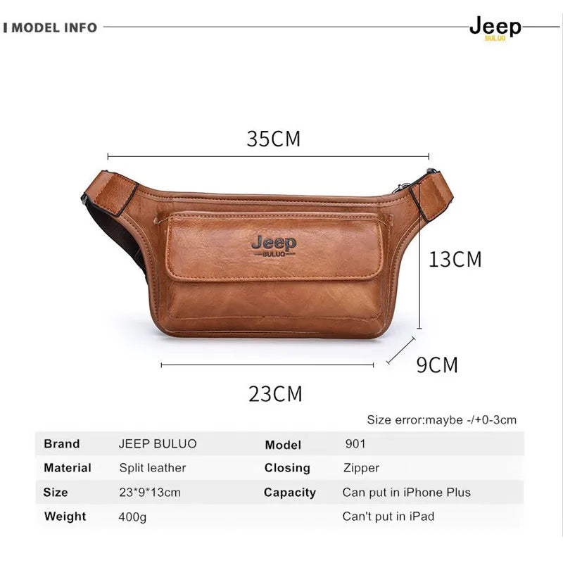 JEEP BULUO Brand Casual Functional Money Phone Belt Bag