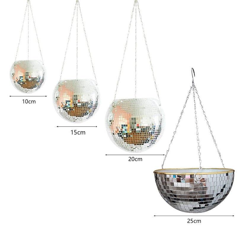 5 Colors Christmas Decor Disco Ball Planter Vase Wall Hanging Planter Pot Flower Pots Rope Hanging Flowerpot Balcony Home Decor
