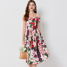 Load image into Gallery viewer, Floral-print Off-shoulder Sling Dress
