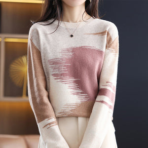 Fashion Round Neck Contrast Color Sweater