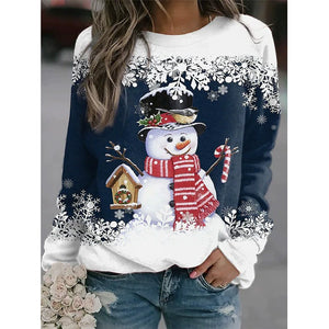 Women Christmas Snowman Printing Long Sleeve Stitching