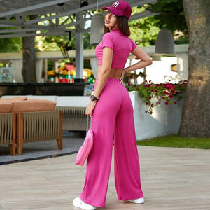 Women's Short Sleeve Casual Fashionable Trousers Two-piece Set