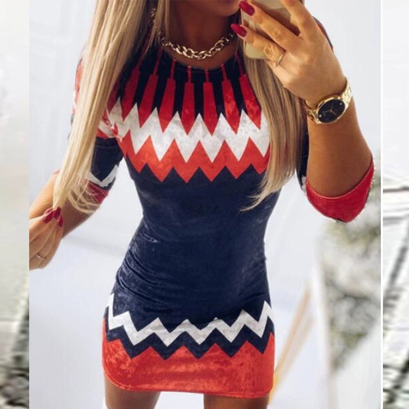 Dress Women Long Sleeve Christmas Pattern Knit Bodycon Dress