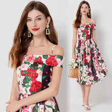 Load image into Gallery viewer, Floral-print Off-shoulder Sling Dress
