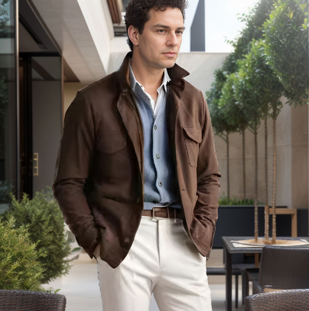 Spring And Autumn Tops Multi-pocket turn-down Collar Coat