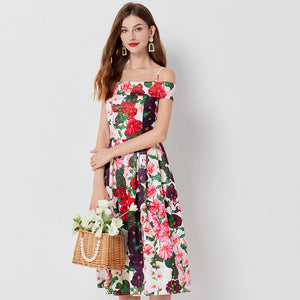 Floral-print Off-shoulder Sling Dress