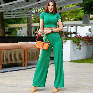 Women's Short Sleeve Casual Fashionable Trousers Two-piece Set