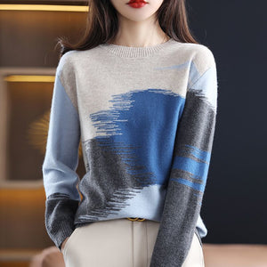 Fashion Round Neck Contrast Color Sweater