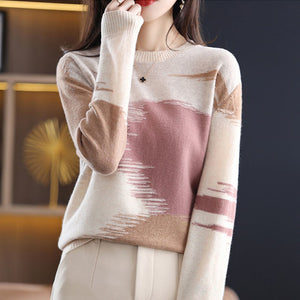 Fashion Round Neck Contrast Color Sweater