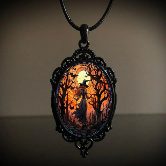 Trendy Gothic Witch Dark Forest Castle Pendant Necklace