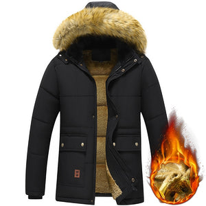 2023 New Men Winter Parka Fleece Lined Thick Warm Hooded Fur Collar Coat