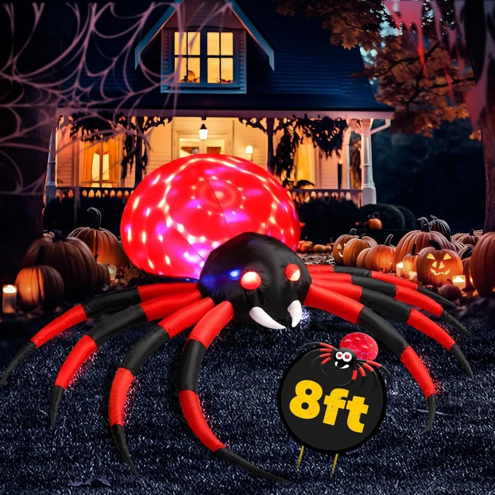8 FT Halloween Decorations Outdoor Decor - LED Rotating Lights Inflatable Spider Blow Up