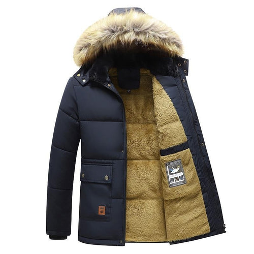 2023 New Men Winter Parka Fleece Lined Thick Warm Hooded Fur Collar Coat