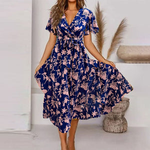 2023 Boho Vintage Print Women Maxi Dress Summer Fashion
