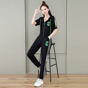 2023 Summer New Women Tracksuit Loose Fashion Casual Short Sleeve Hooded Top Pants